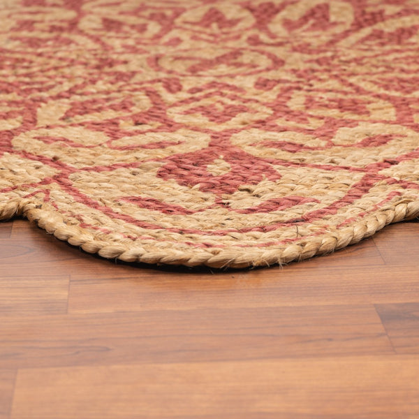 4’ Round Tan and Red Boho Chic Area Rug