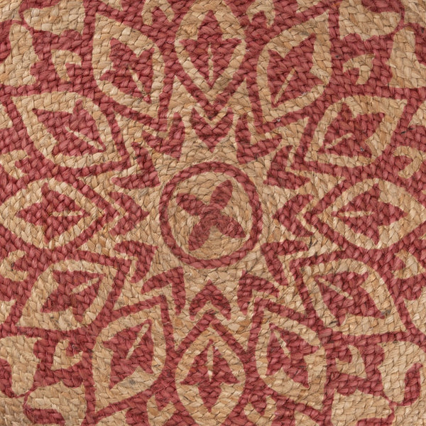 4’ Round Tan and Red Boho Chic Area Rug