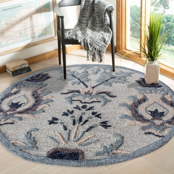 3’ Round Gray Floral Patterns Area Rug