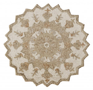 3’ Round Tan Retro Modern Medallion Area Rug