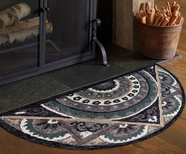 2’ x 4’ Gray Geometric Medallion Hearth Rug