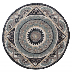 3’ Round Gray Geometric Medallion Area Rug