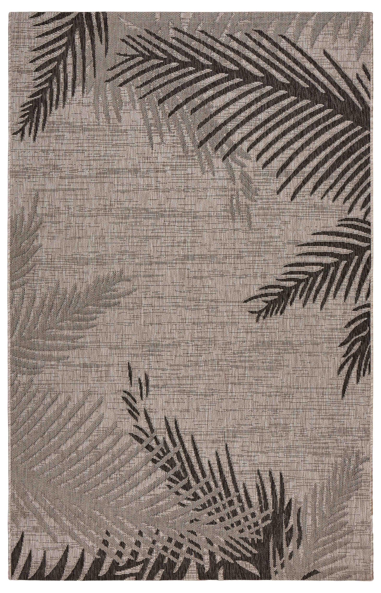 5’ x 7’ Beige Palm Leaves Indoor Outdoor Area Rug