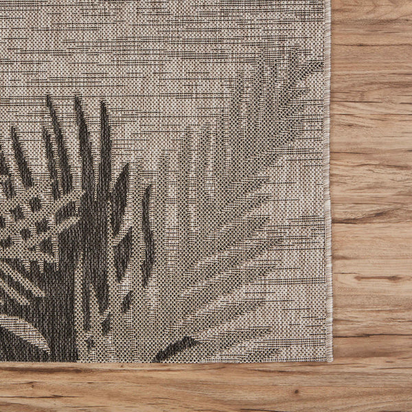 5’ x 7’ Beige Palm Leaves Indoor Outdoor Area Rug