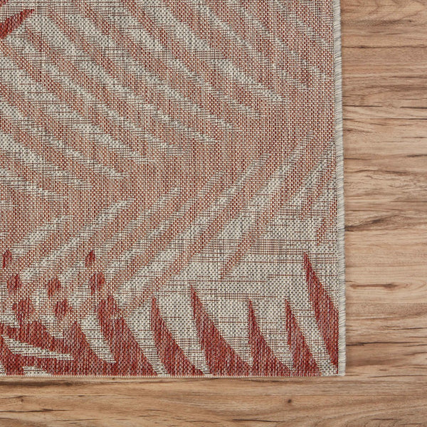 5’ x 7’ Red Palm Leaves Indoor Outdoor Area Rug