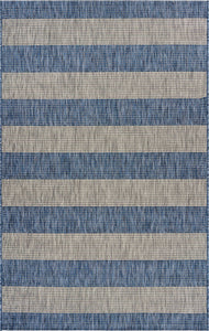 5’ x 7’ Navy Stripes Indoor Outdoor Area Rug