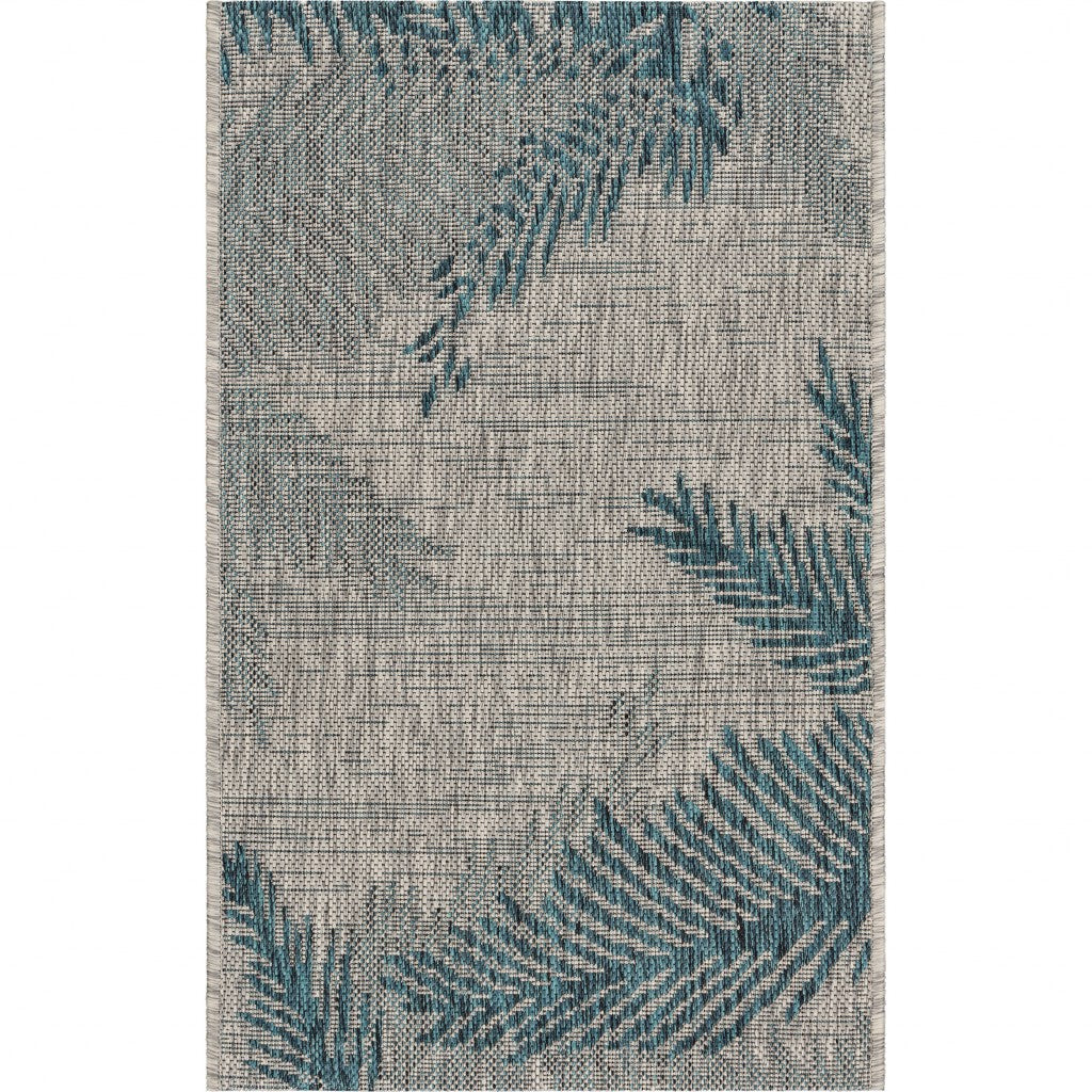 2’ x 3’ Gray Palm Leaves Indoor Outdoor Scatter Rug