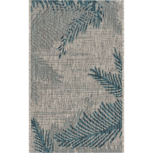 2’ x 3’ Gray Palm Leaves Indoor Outdoor Scatter Rug