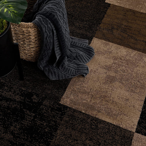 5’ x 8’ Brown Geometric Blocks Area Rug