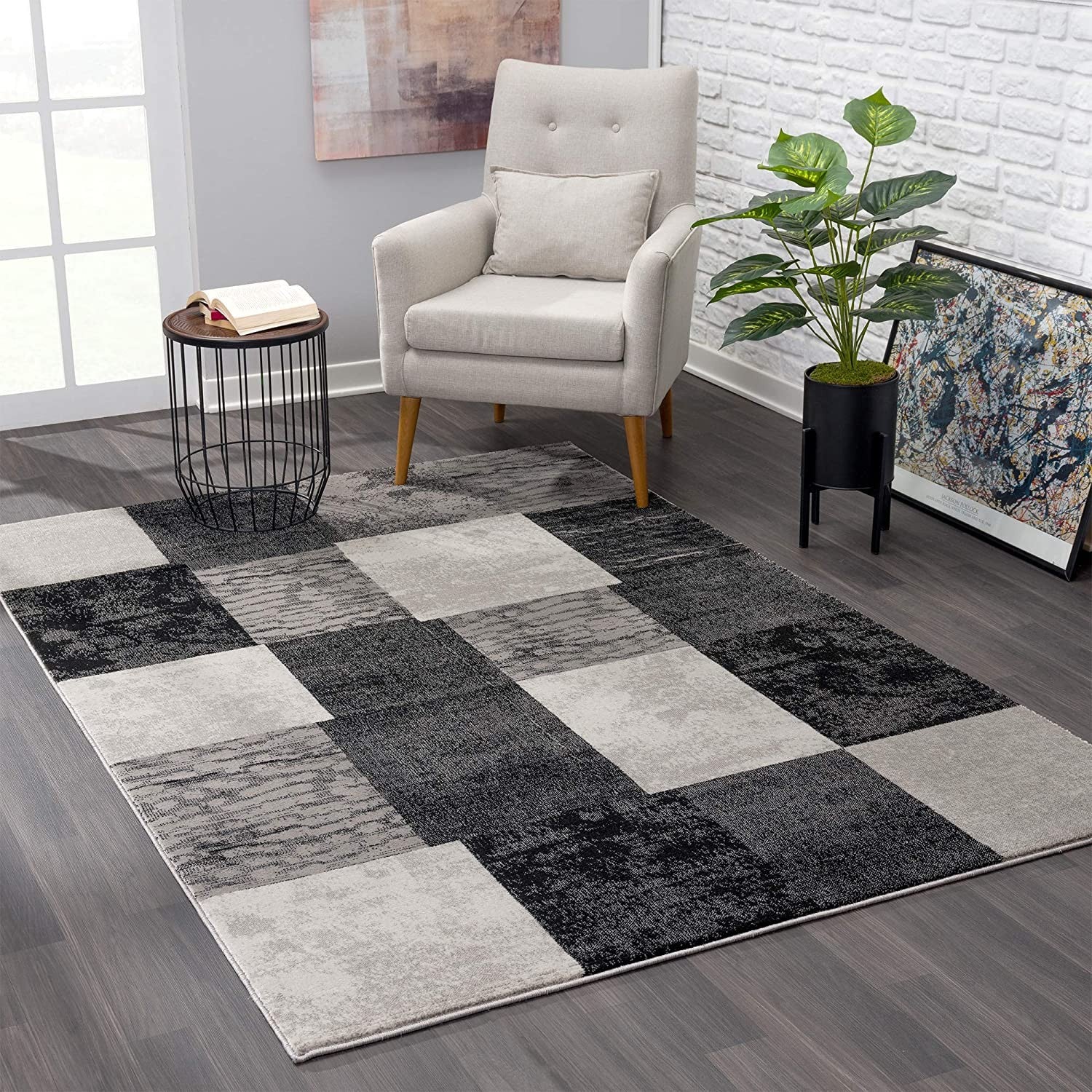 2’ x 10’ Gray Geometric Blocks Runner Rug