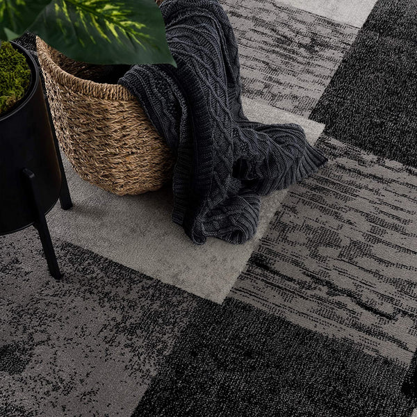 2’ x 10’ Gray Geometric Blocks Runner Rug