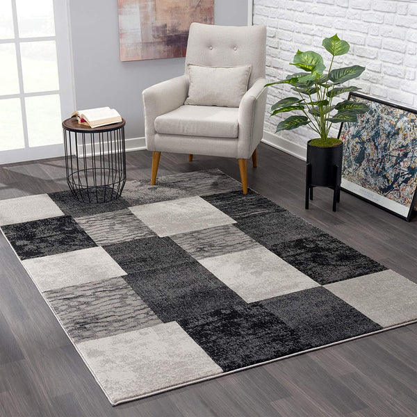 2’ x 5’ Gray Geometric Blocks Area Rug