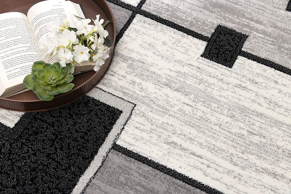 2’ x 4’ Gray Asymmetric Blocks Area Rug