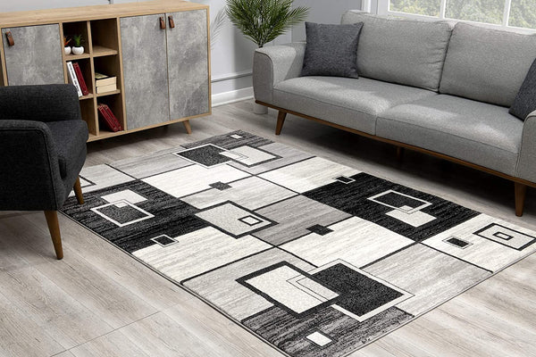 2’ x 4’ Gray Asymmetric Blocks Area Rug