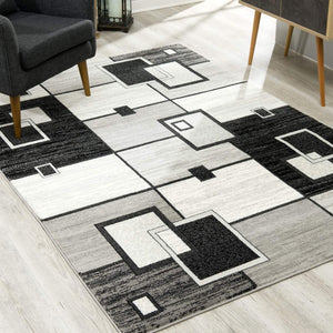 3’ x 12’ Gray Asymmetric Blocks Runner Rug