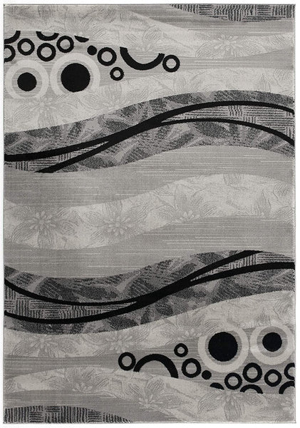 2’ x 10’ Gray and Black Abstract Waves Runner Rug