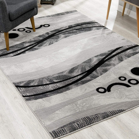 2’ x 10’ Gray and Black Abstract Waves Runner Rug