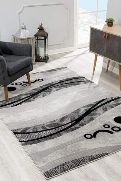 2’ x 8’ Gray and Black Abstract Waves Runner Rug