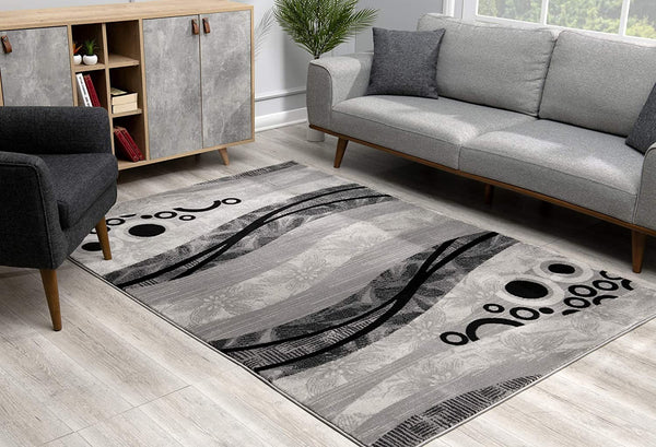 4’ x 6’ Gray and Black Abstract Waves Area Rug