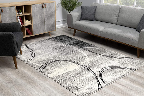 2’ x 4’ Gray Distressed Swirls Area Rug