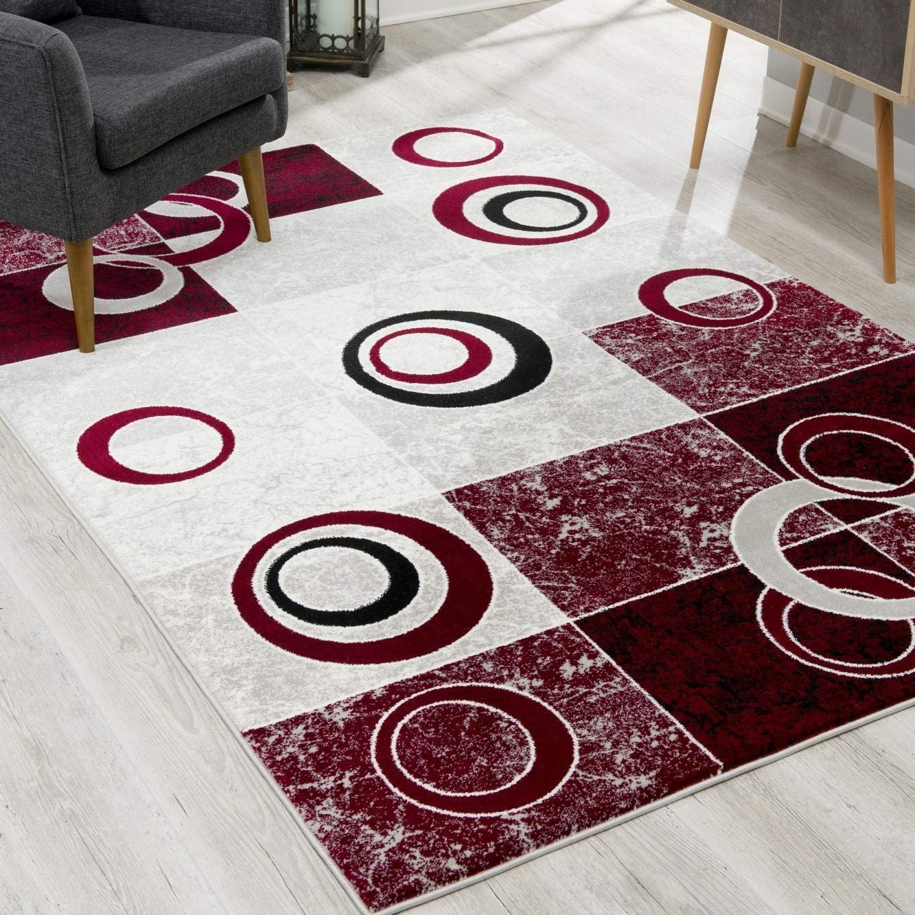 2’ x 10’ Red and White Inverse Circles Runner Rug