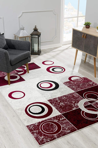 2’ x 10’ Red and White Inverse Circles Runner Rug