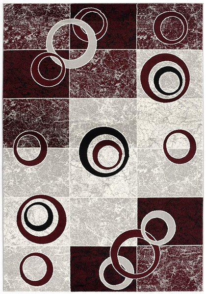 2’ x 10’ Red and White Inverse Circles Runner Rug