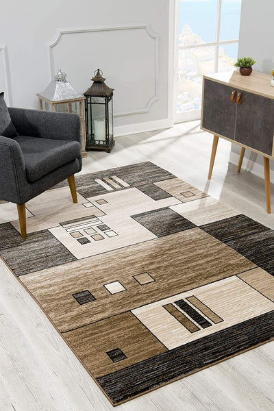 2’ x 10’ Beige and Brown Geometric Runner Rug