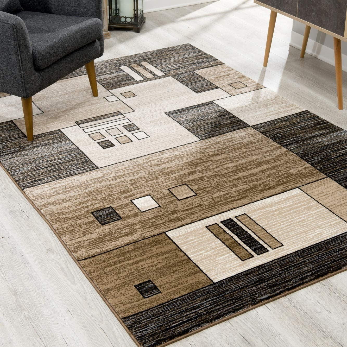 3’ x 12’ Beige and Brown Geometric Runner Rug