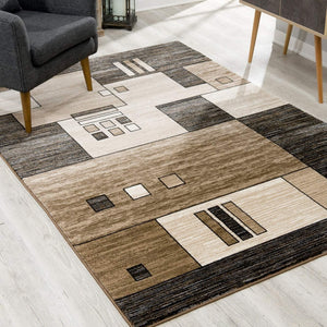 3’ x 8’ Beige and Brown Geometric Runner Rug