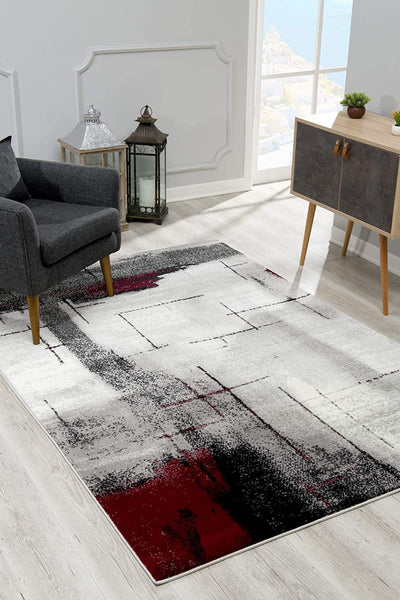 2’ x 10’ Gray and Burgundy Abstract Runner Rug