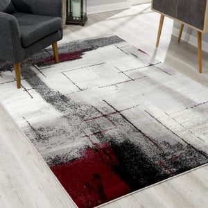 2’ x 13’ Gray and Burgundy Abstract Runner Rug