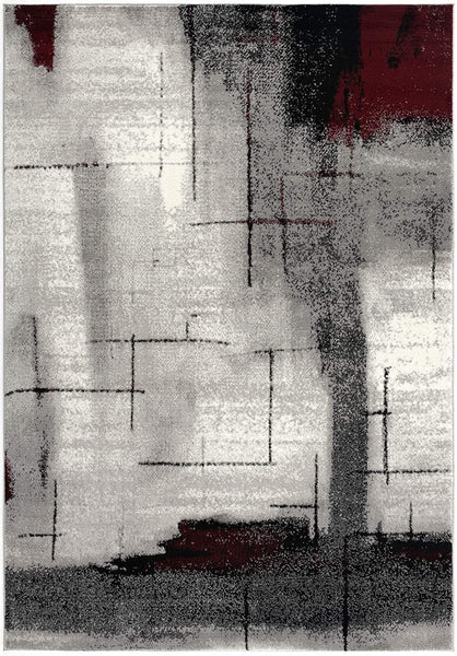 4’ x 6’ Gray and Burgundy Abstract Area Rug