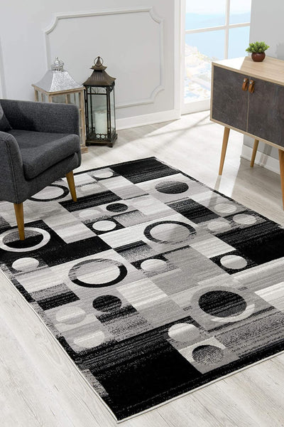 2’ x 10’ Gray Blocks and Rings Runner Rug