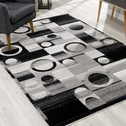 2’ x 10’ Gray Blocks and Rings Runner Rug