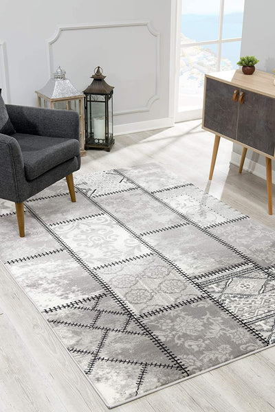 2’ x 10’ Gray Decorative Patches Runner Rug