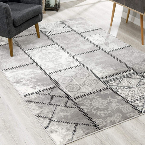 2’ x 10’ Gray Decorative Patches Runner Rug