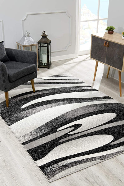 2’ x 10’ Black and Gray Abstract Marble Runner Rug