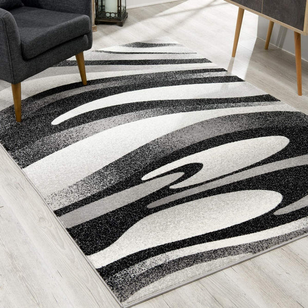 3’ x 10’ Black and Gray Abstract Marble Runner Rug