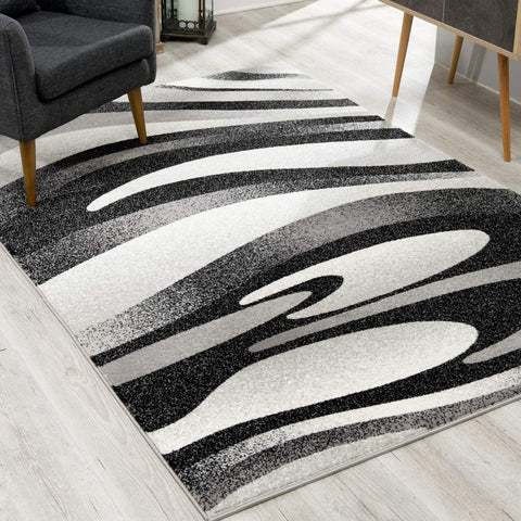 3’ x 13’ Black and Gray Abstract Marble Runner Rug