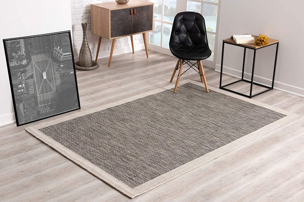 3’ x 8’ Sand and Gray Distressed Border Runner Rug