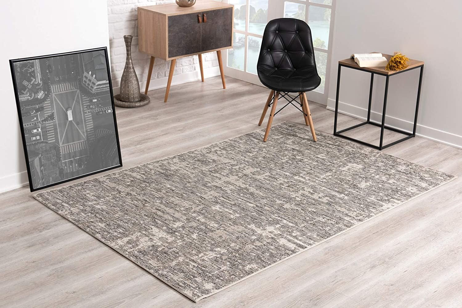 3’ x 10’ Ivory and Gray Modern Weathered Runner Rug