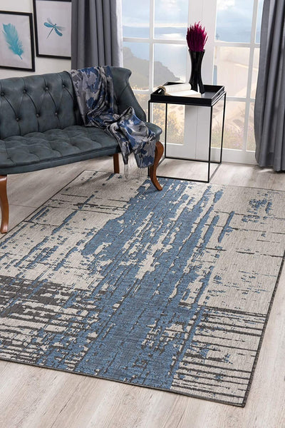 3’ x 10’ Teal Blue Abstract Textured Runner Rug