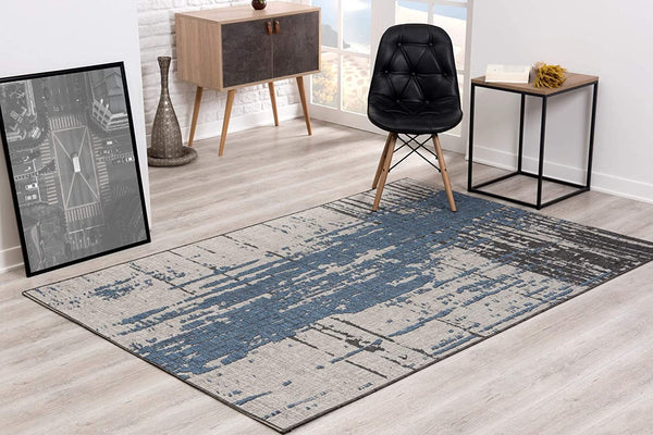 3’ x 10’ Teal Blue Abstract Textured Runner Rug