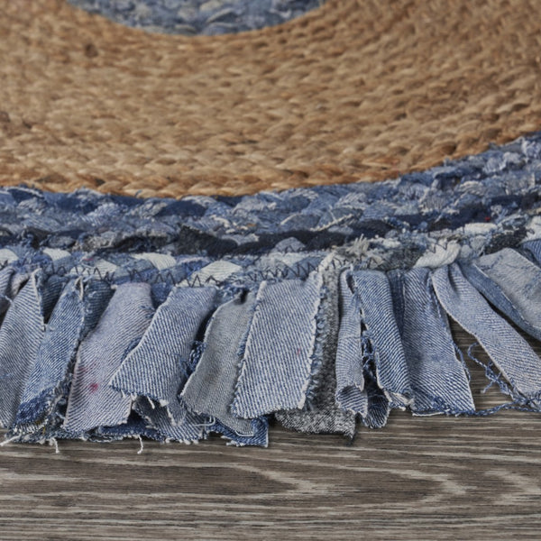 Denim and Natural Jute Fringed Round Rug