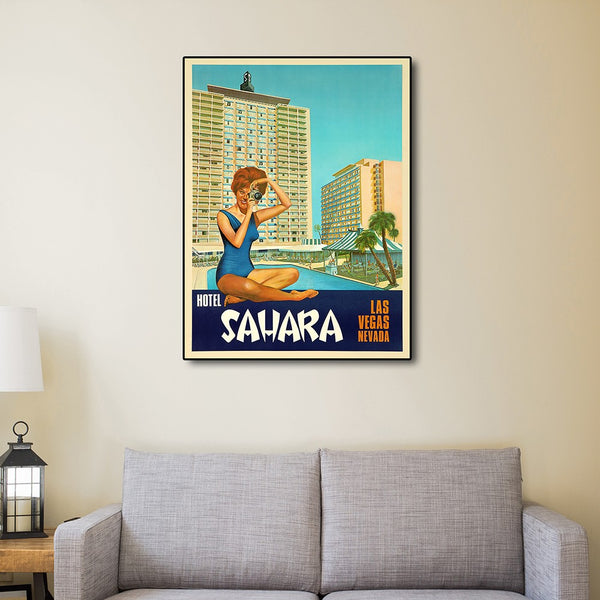 24" x 30" Hotel Sahara c1960s Las Vegas Vintage Travel Poster Wall Art