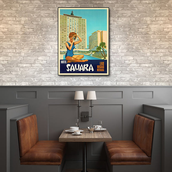 20" x 28" Hotel Sahara c1960s Las Vegas Vintage Travel Poster Wall Art