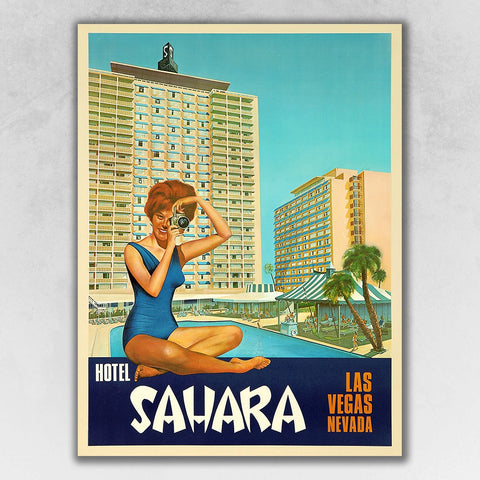 20" x 28" Hotel Sahara c1960s Las Vegas Vintage Travel Poster Wall Art