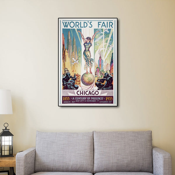 24" x 36" Vintage 1933 Chicago Worlds Fair Wall Art