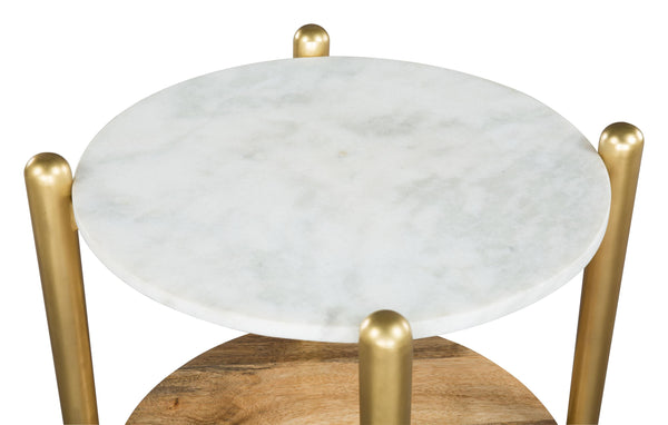 Narrow White and Gold Marble Top Table